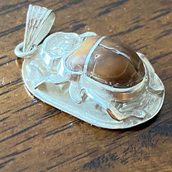 Sliver Scarab Amulet with Symbols from Ancient Egypt - Picture 9 of 11